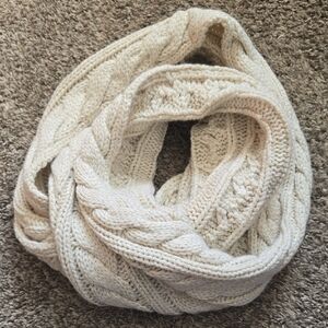 New York & Company Cream Cable Knit Infinity Scarf With Gold Threads One Size